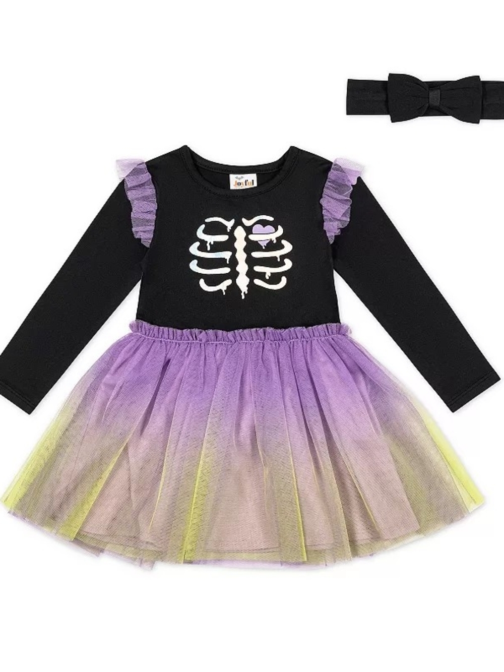 Joyful Moments 18 M Girls Black & Purple Skeleton Tulle Dress with Headband Fall